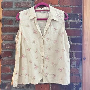 Y2k Silk Liz Claiborne Beige Floral Button-Up Blouse